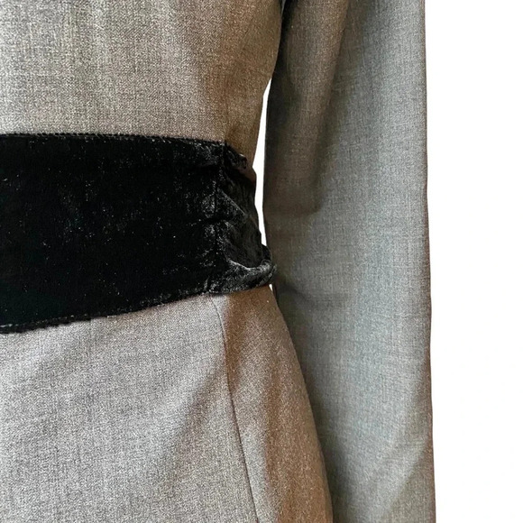 J. Crew Exeter Wool Dress Gray Black Velvet Bow Waist Fitted Size 2 - Picture 13 of 16